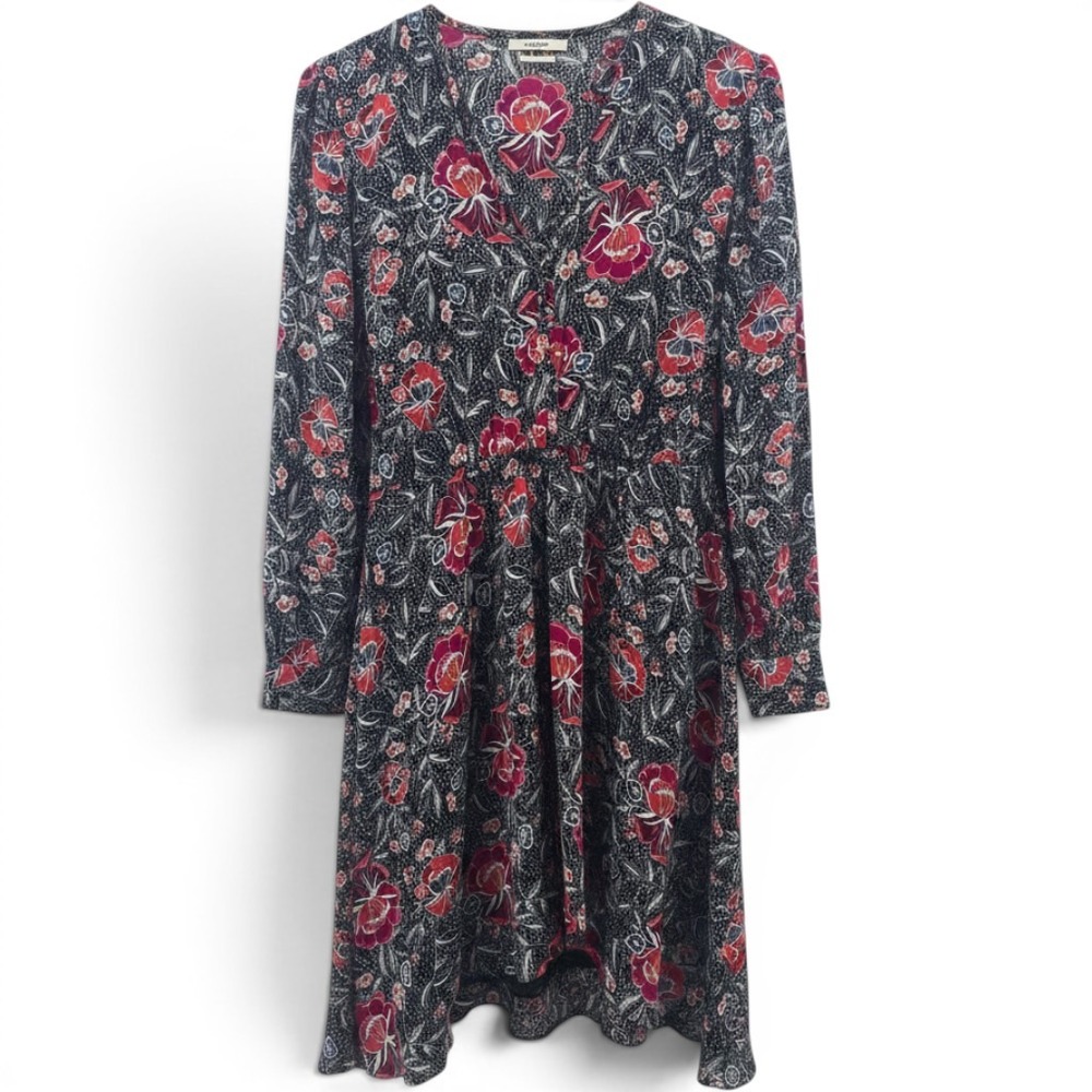 Isabel Marant Etoile Dress Womens 42 Black Pink Floral Telicia Silk Long Sleeve